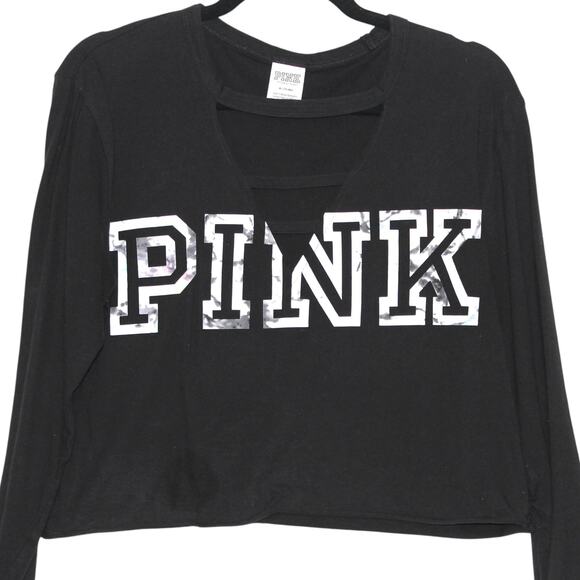 VS PINK Cut-out Detail Black Crop Top Long Sleeve Size Medium - Picture 2 of 4